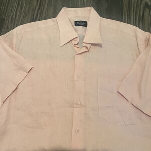 MARCELLO Sport Men's Shirt 100% Linen Short Sleeve Button Front Peach Size Large